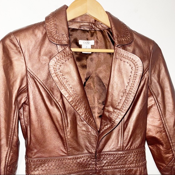 🚨SOLD🚨 CACHE 100% Lamb Leather Bronze Jacket/Blazer - Picture 2 of 13